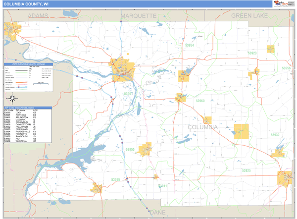 Columbia County Wi Map Columbia County, Wisconsin Zip Code Wall Map | Maps.com.com