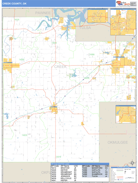 Creek County Oklahoma Zip Code Wall Map Maps Com Com   Creek Ok 1 Grande 