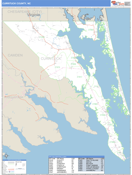 Currituck County North Carolina Zip Code Wall Map Maps Com Com   Currituck Nc 1 Grande 