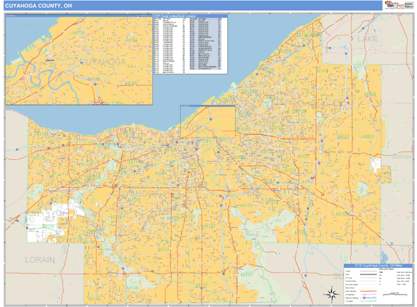 Cuyahoga County, Ohio Zip Code Wall Map | Maps.com.com