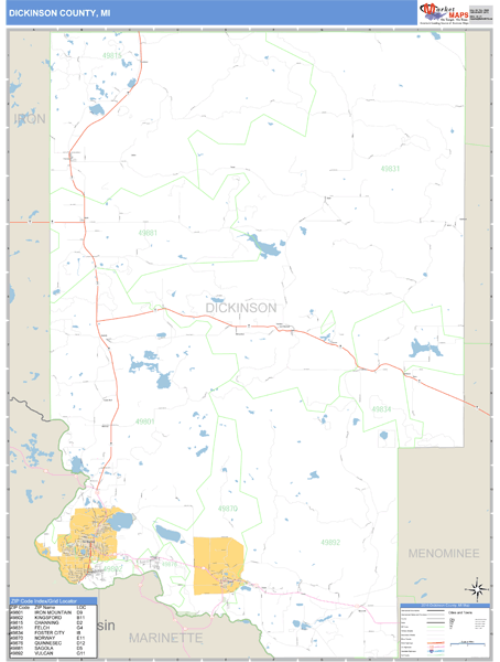 Dickinson County Michigan Zip Code Wall Map 5812