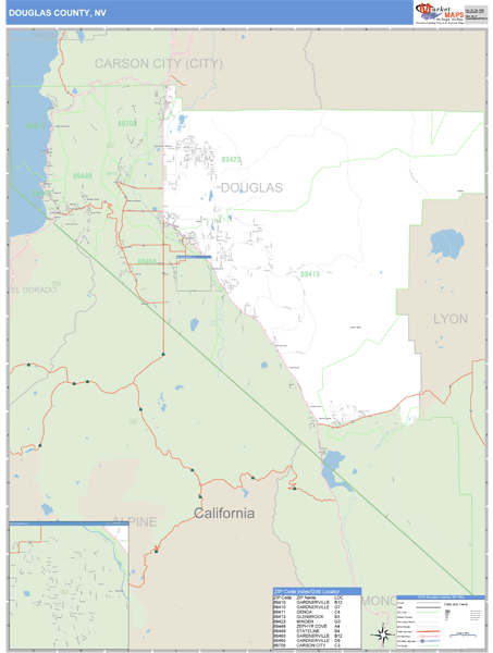 Douglas County Nevada Zip Code Wall Map 7512