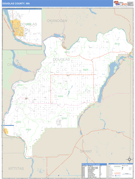 douglas county wa map Douglas County Washington Zip Code Wall Map Maps Com Com douglas county wa map