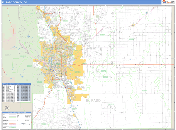 El Paso County Colorado Zip Code Wall Map 9552