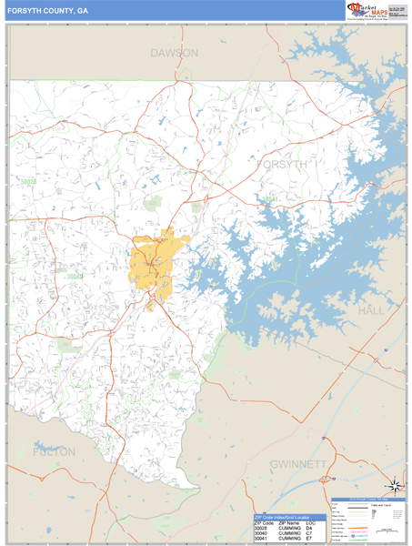 Forsyth County, Georgia Zip Code Wall Map | Maps.com.com