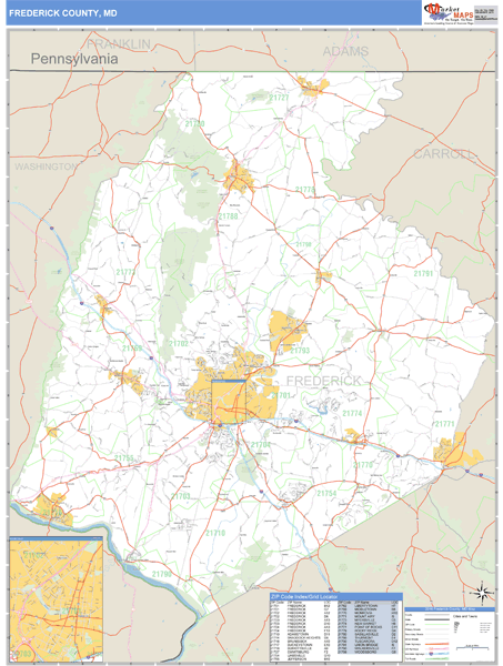 Frederick Zip Code Map Frederick County, Maryland Zip Code Wall Map | Maps.com.com