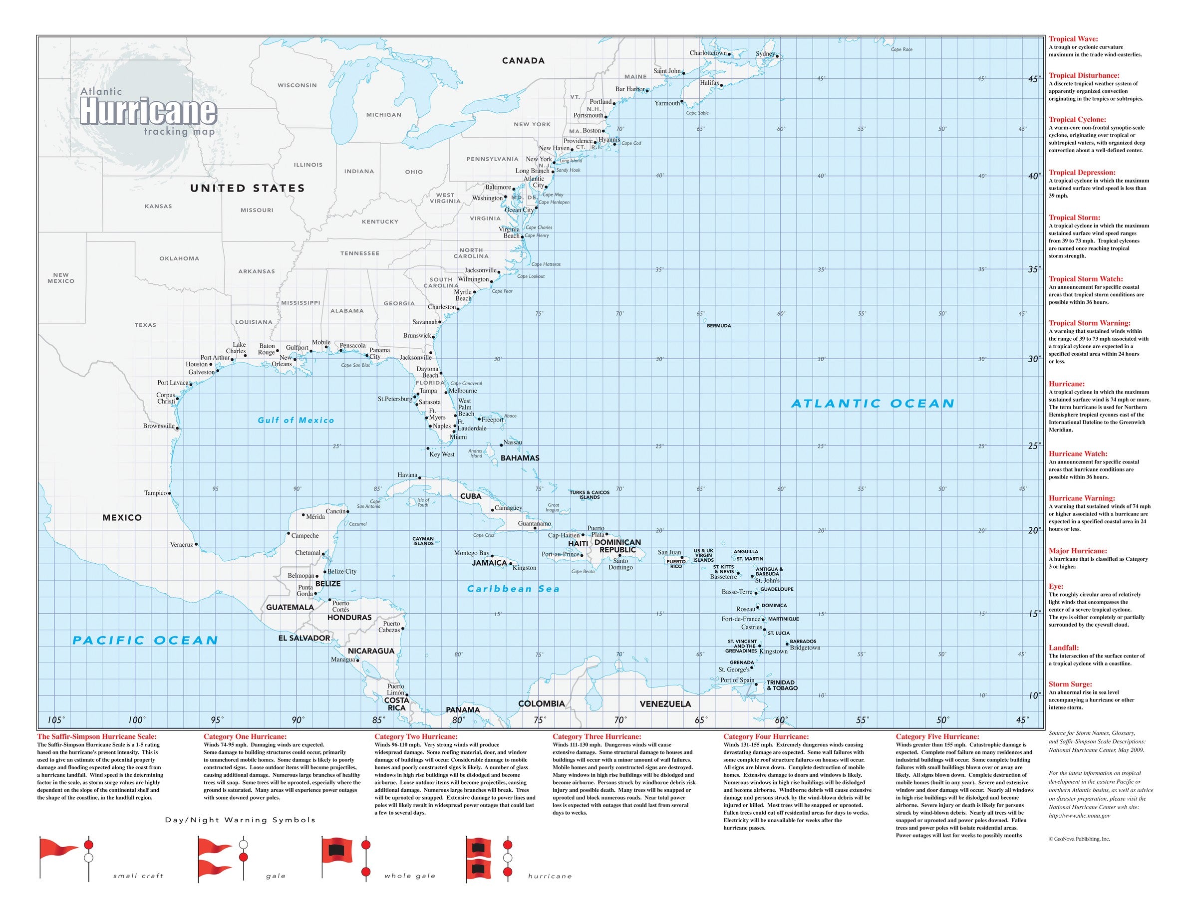 Usa Atlantic Hurricane Tracking Wall Map 7743