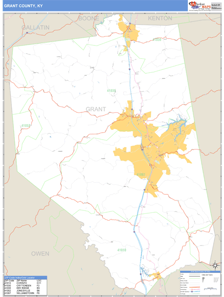 Grant County Kentucky Map Grant County, Kentucky Zip Code Wall Map | Maps.com.com