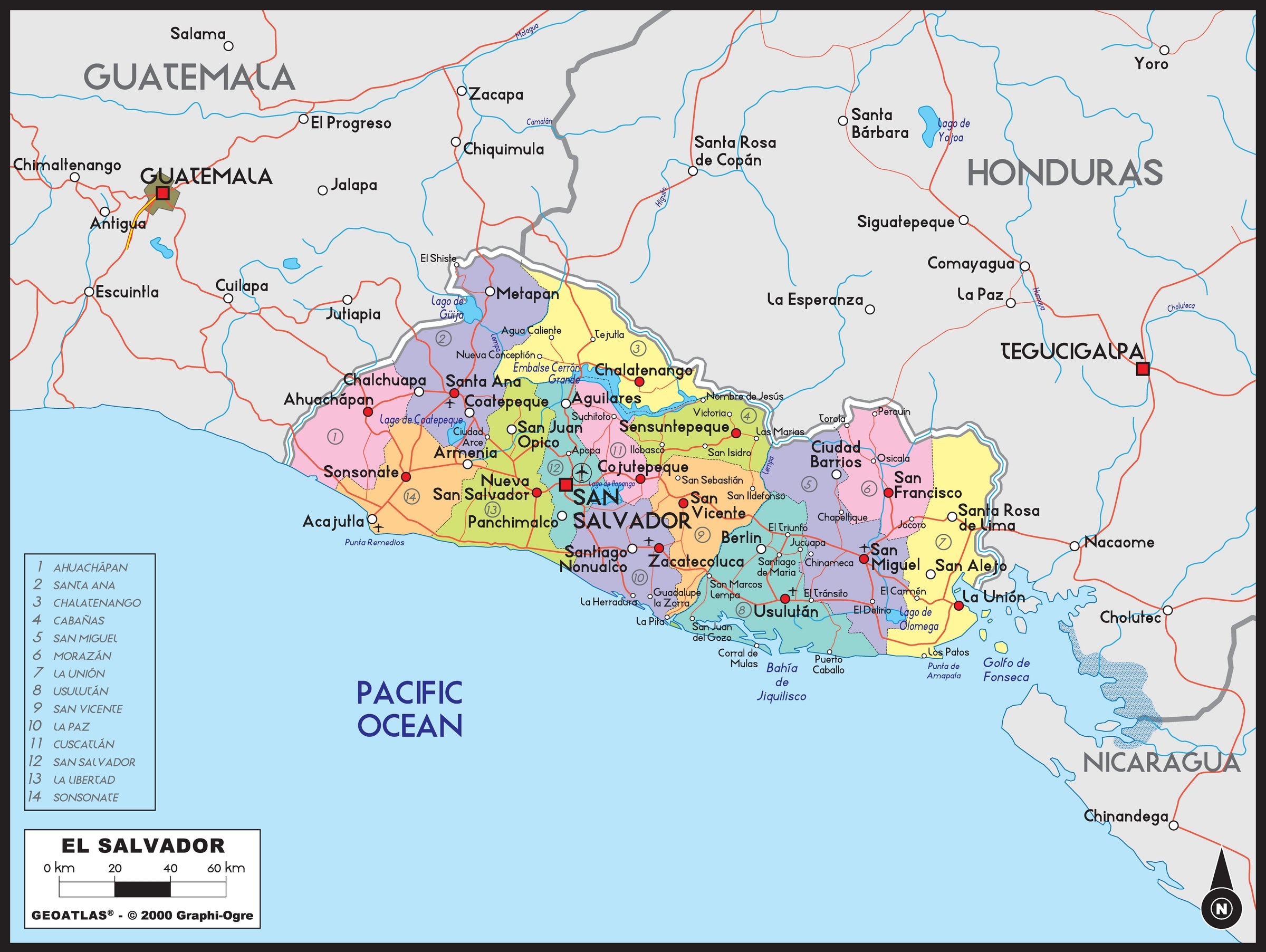 El Salvador Political Wall Map | Maps.com.com