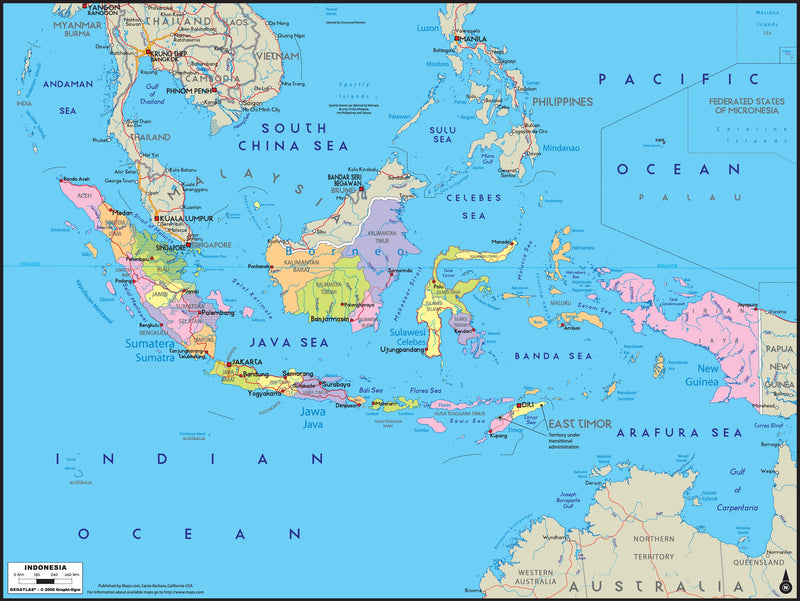 Indonesia Political Wall Map | Maps.com.com