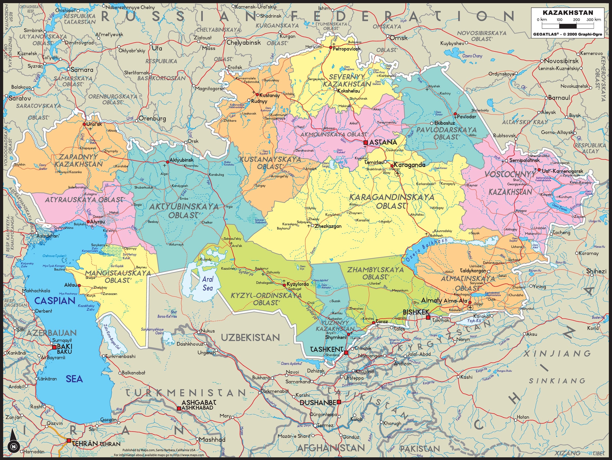 Kazakhstan Political Map   Graphi Ogre Kazakhstan Political Wall Map 2400x 