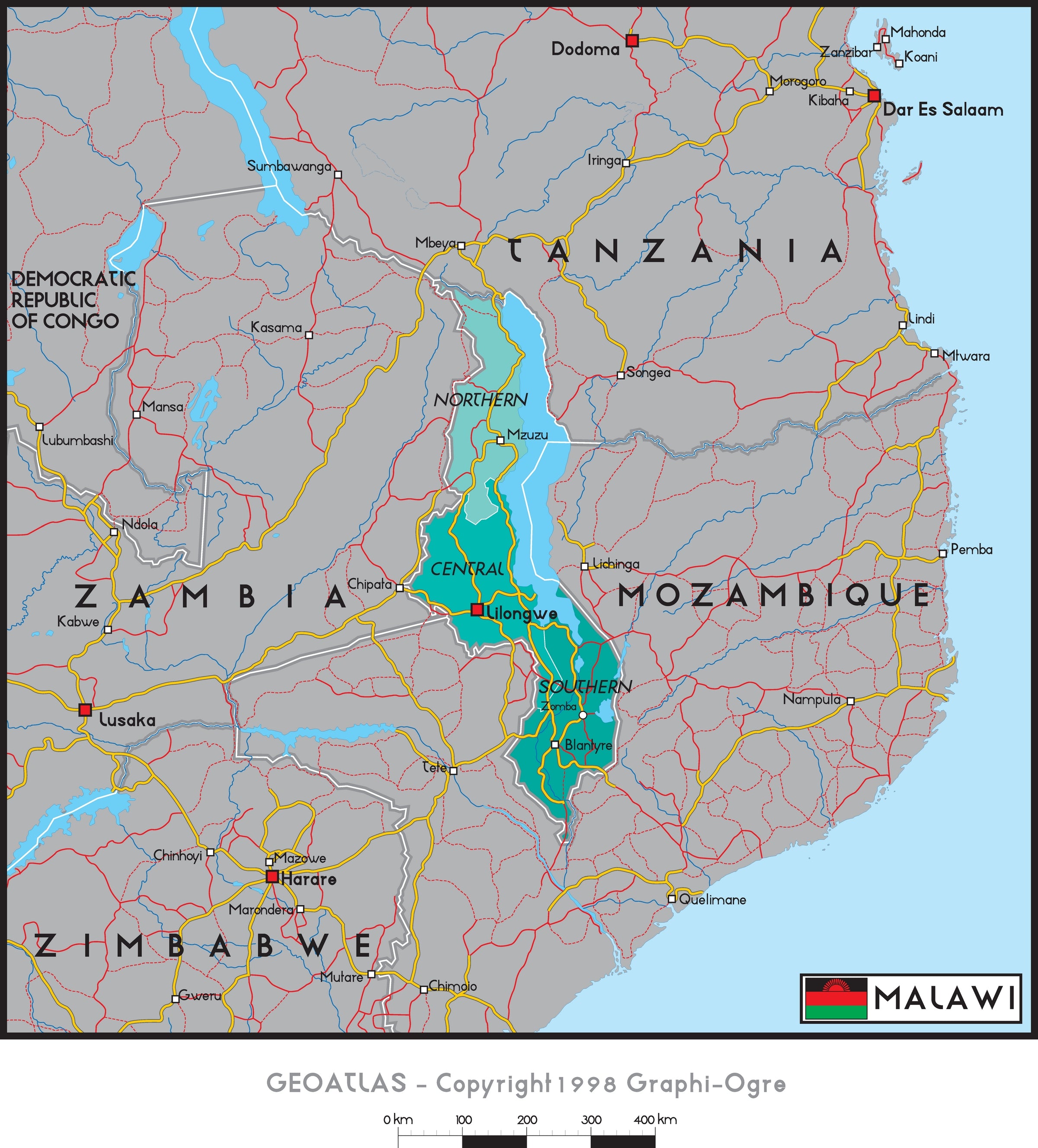 Map Of Malawi Political Map Worldofmaps Net Online Ma Vrogue Co   Graphi Ogre Malawi Political Wall Map 2400x 