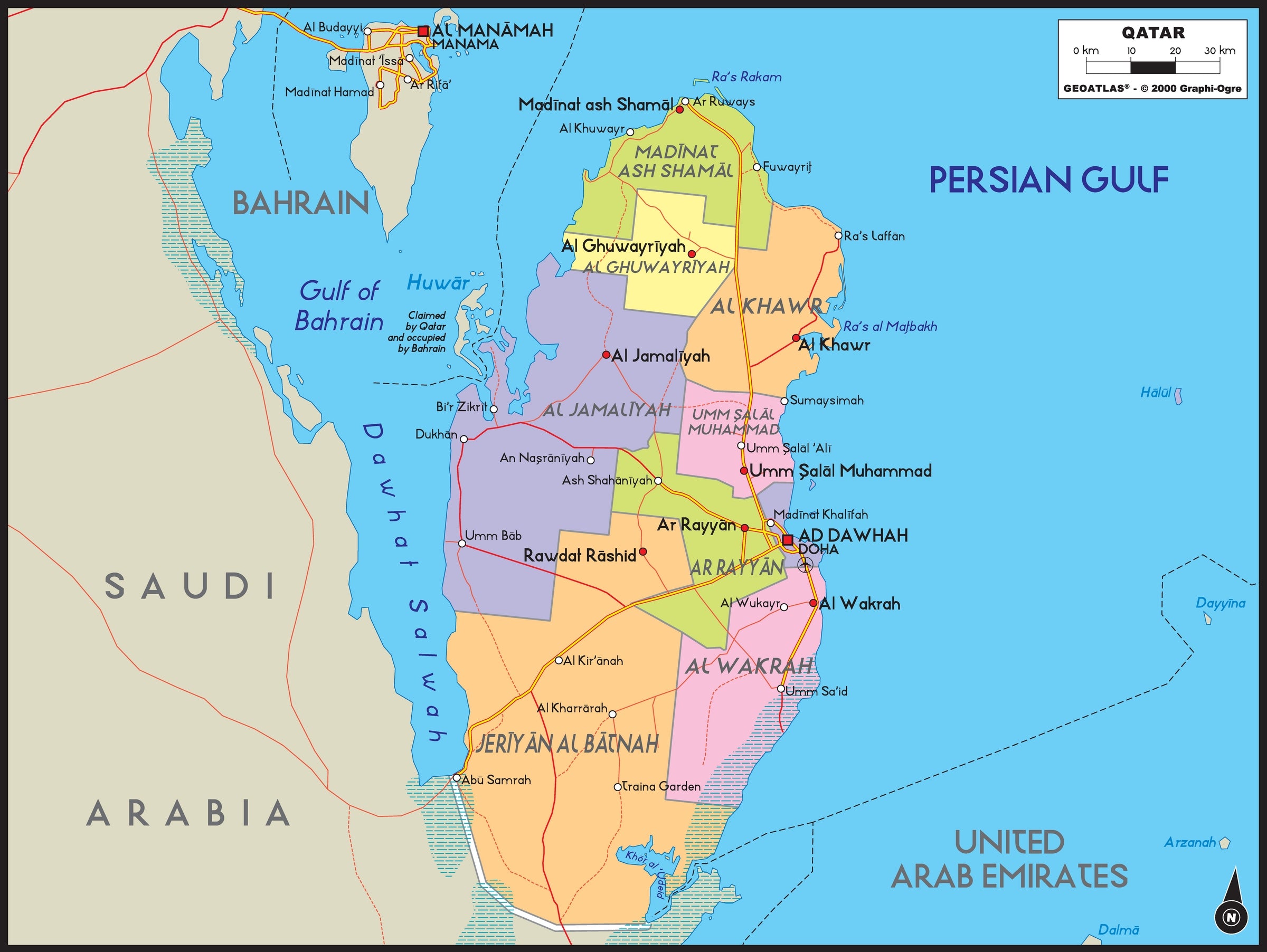 Poster Qatar Political Map With Capital Doha National Borders | Images ...