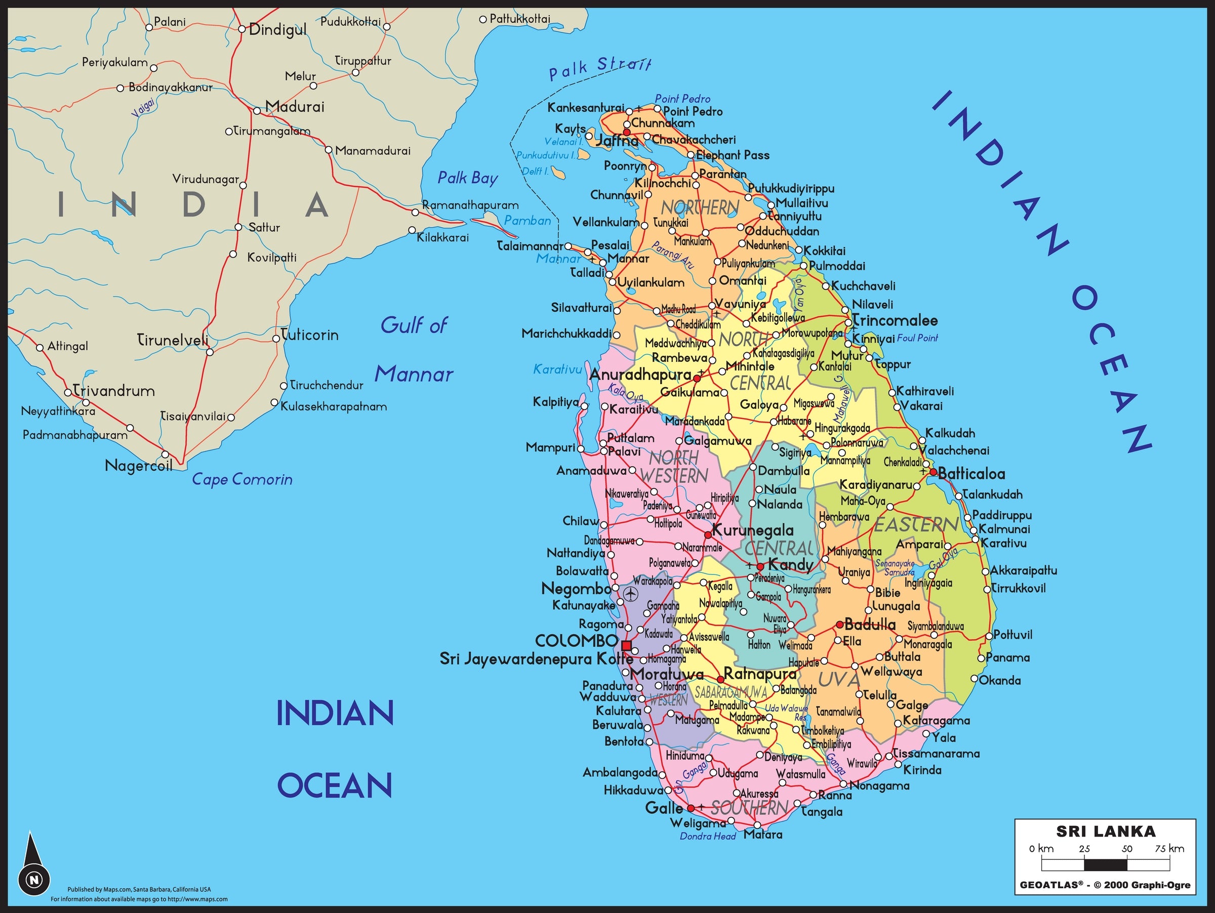 Sri Lanka Political Wall Map | Maps.com.com