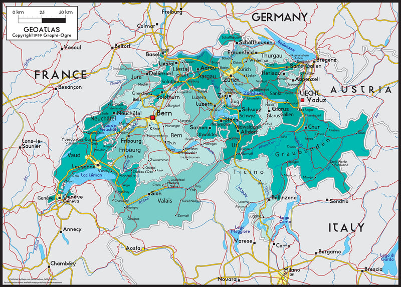 Switzerland Political Wall Map | Maps.com.com