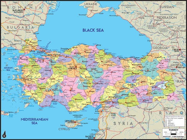 Turkey Political Wall Map | Maps.com.com