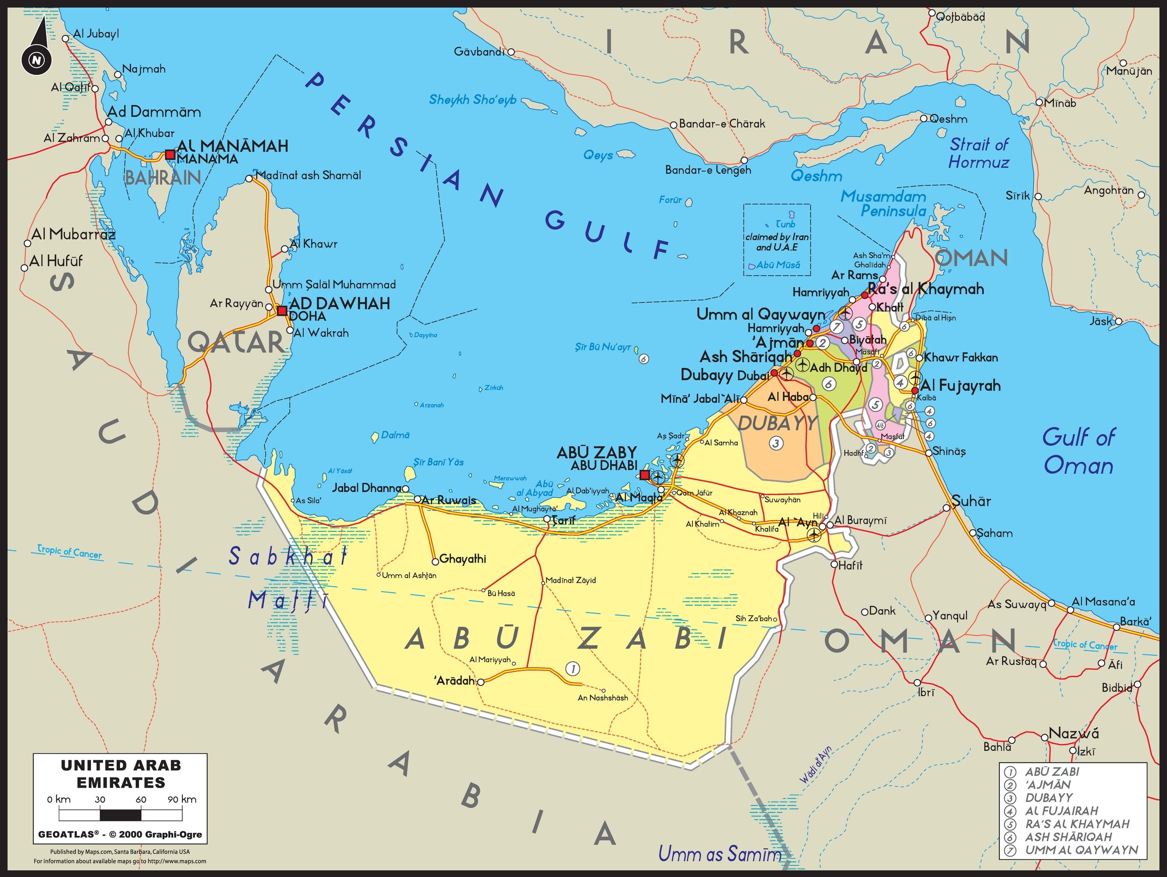 United Arab Emirates Political Wall Map | Maps.com.com