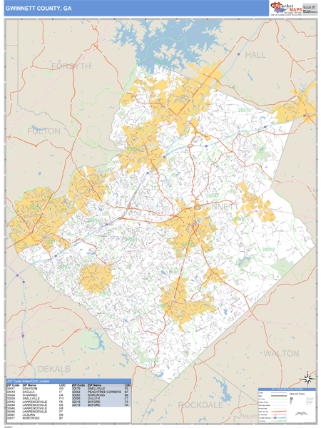 Gwinnett County Zip Code Map Gwinnett County, Georgia Zip Code Wall Map | Maps.com.com