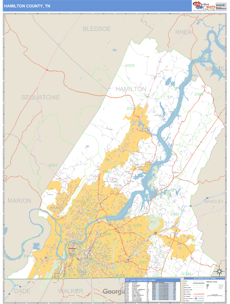 Hamilton County Tennessee Zip Code Wall Map Maps com com