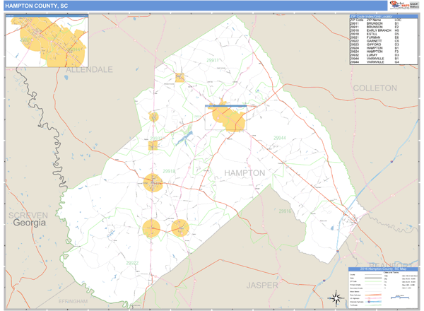 Hampton County South Carolina Zip Code Wall Map Maps Com Com   Hampton Sc 2 800x 