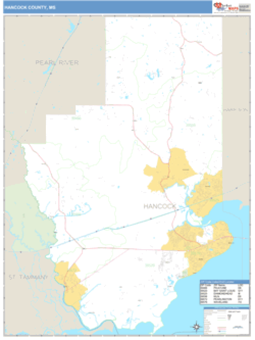 Hancock County Mississippi Zip Code Wall Map