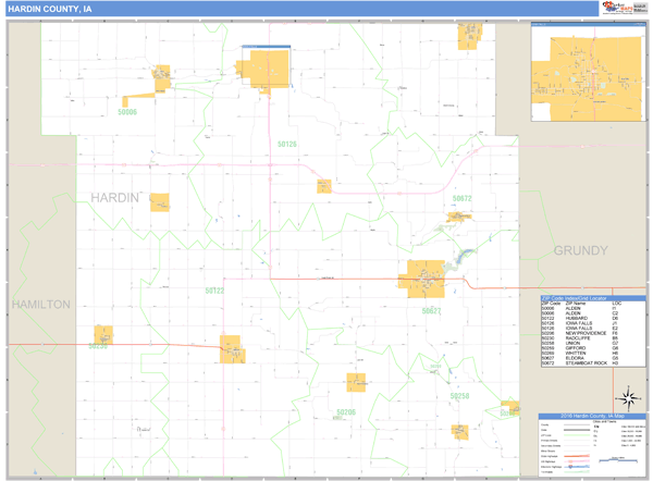 Hardin County Iowa Zip Code Wall Map