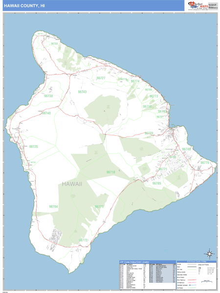 Hawaii County, Hawaii Zip Code Wall Map | Maps.com.com