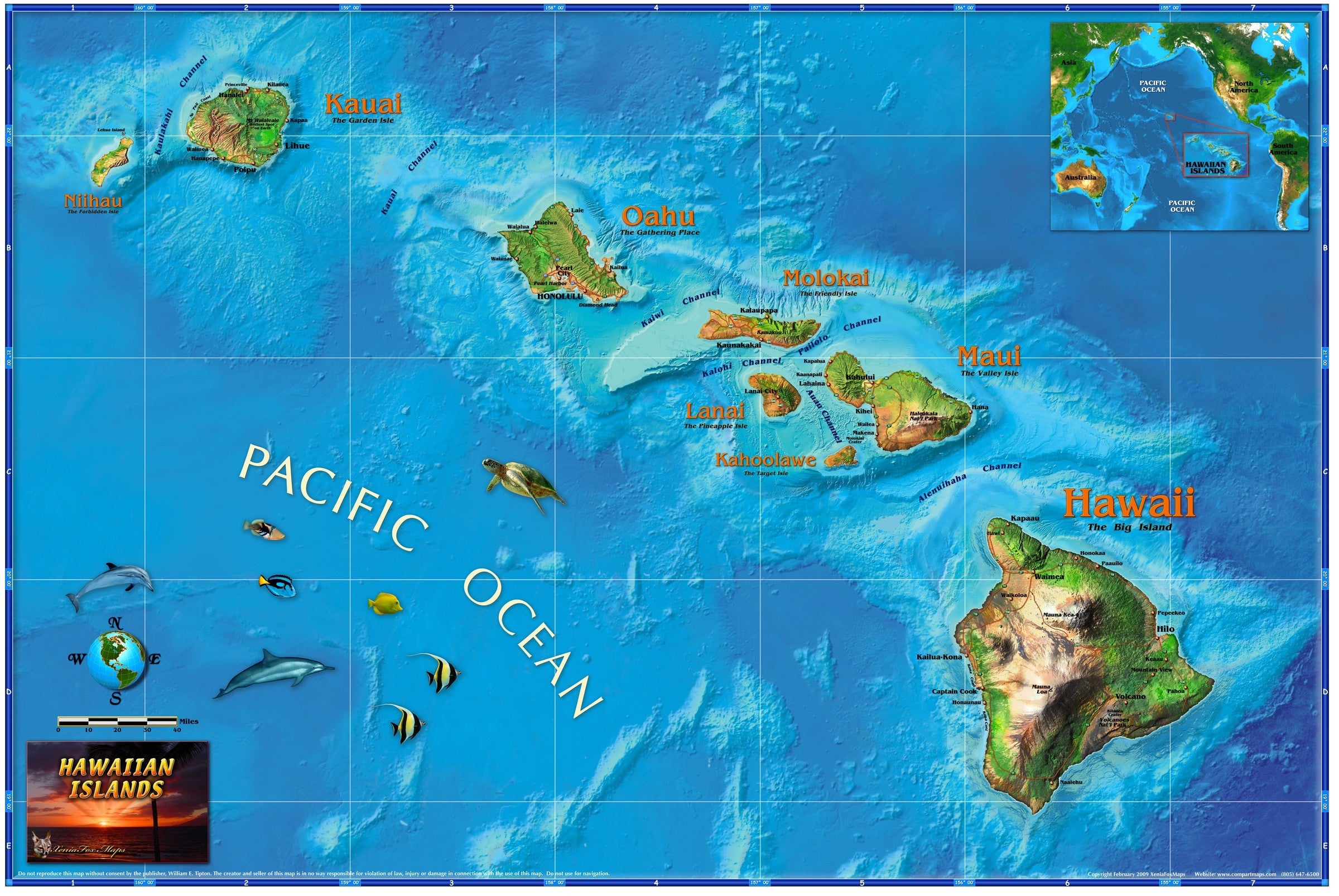Hawaiian Islands Wall Map | Maps.com.com