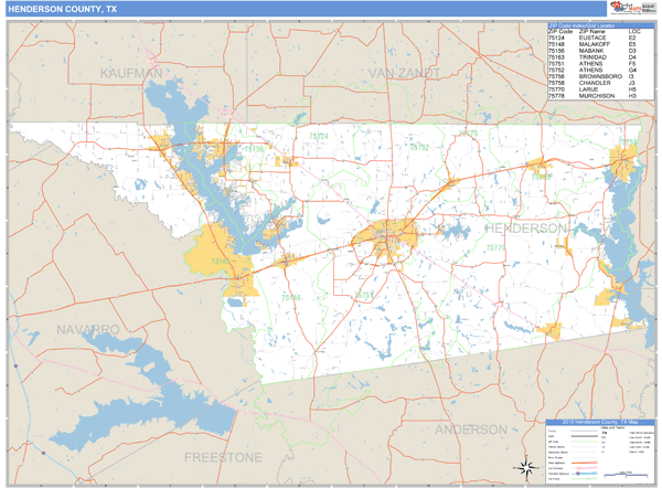 Henderson County Texas Zip Code Wall Map Maps com com