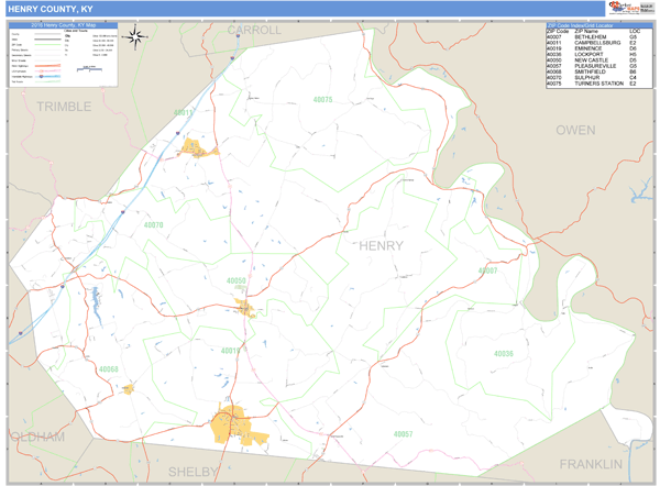 Henry County Kentucky Map Henry County, Kentucky Zip Code Wall Map | Maps.com.com