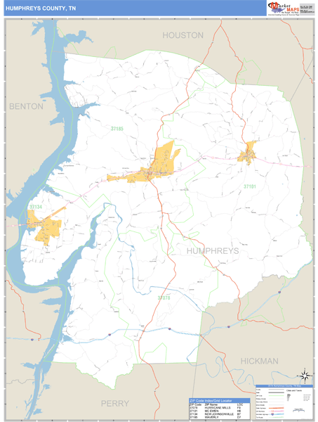 Humphreys County, Tennessee Zip Code Wall Map | Maps.com.com