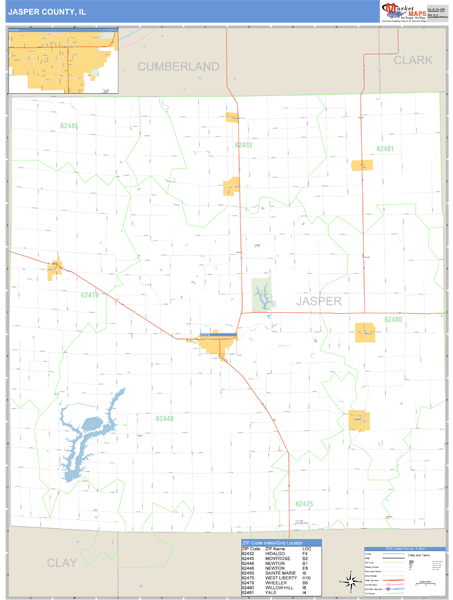 Jasper County Illinois Zip Code Wall Map 5085