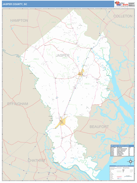 Jasper County, South Carolina Zip Code Wall Map | Maps.com.com