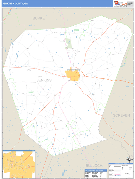 Jenkins County, Georgia Zip Code Wall Map | Maps.com.com