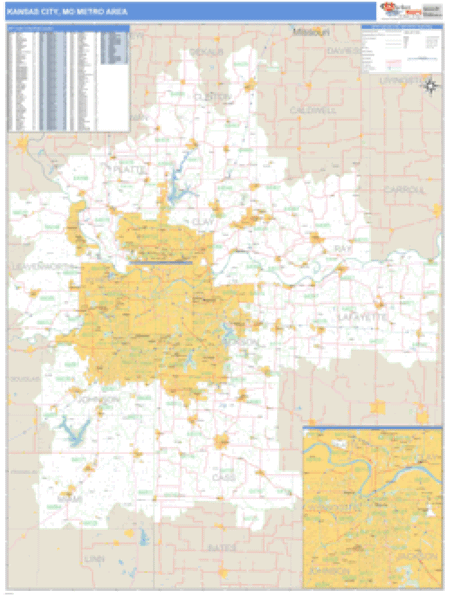 Kansas City Missouri Metro Area Wall Map 2635