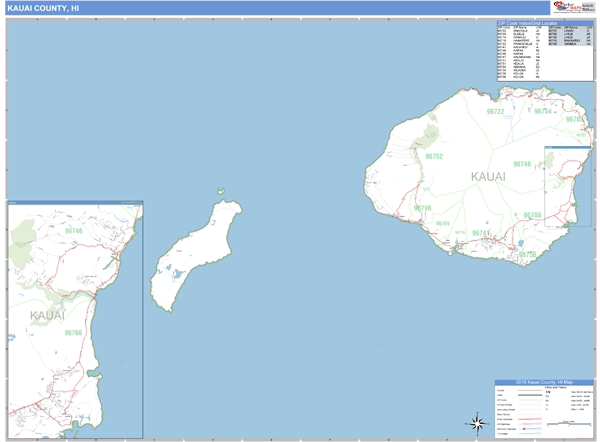 Kauai County, Hawaii Zip Code Wall Map  Maps.com.com