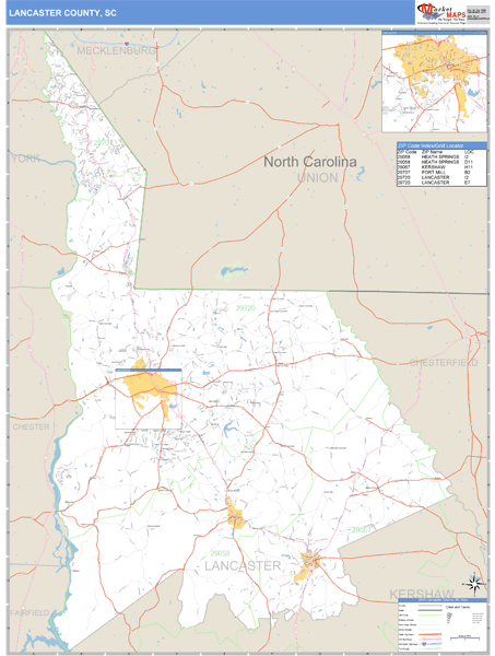 Lancaster County, South Carolina Zip Code Wall Map | Maps.com.com