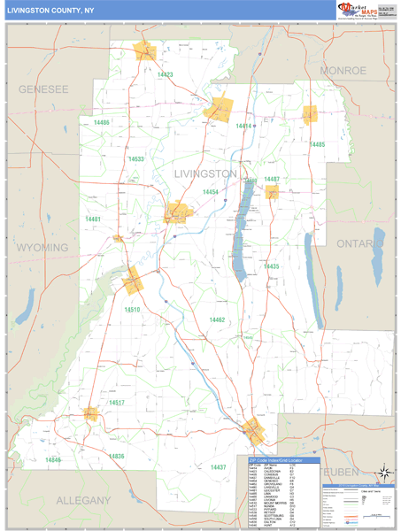 Livingston County New York Zip Code Wall Map Maps Com Com   Livingston Ny 1 Grande 