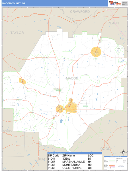 Macon County Georgia Zip Code Wall Map 9111