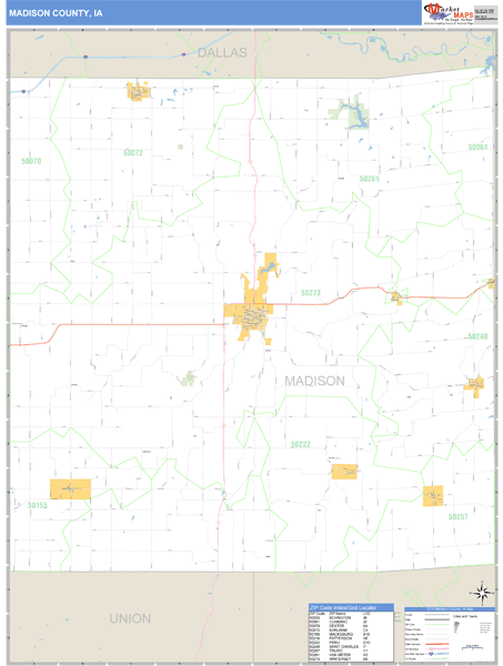 Madison County Iowa Zip Code Wall Map