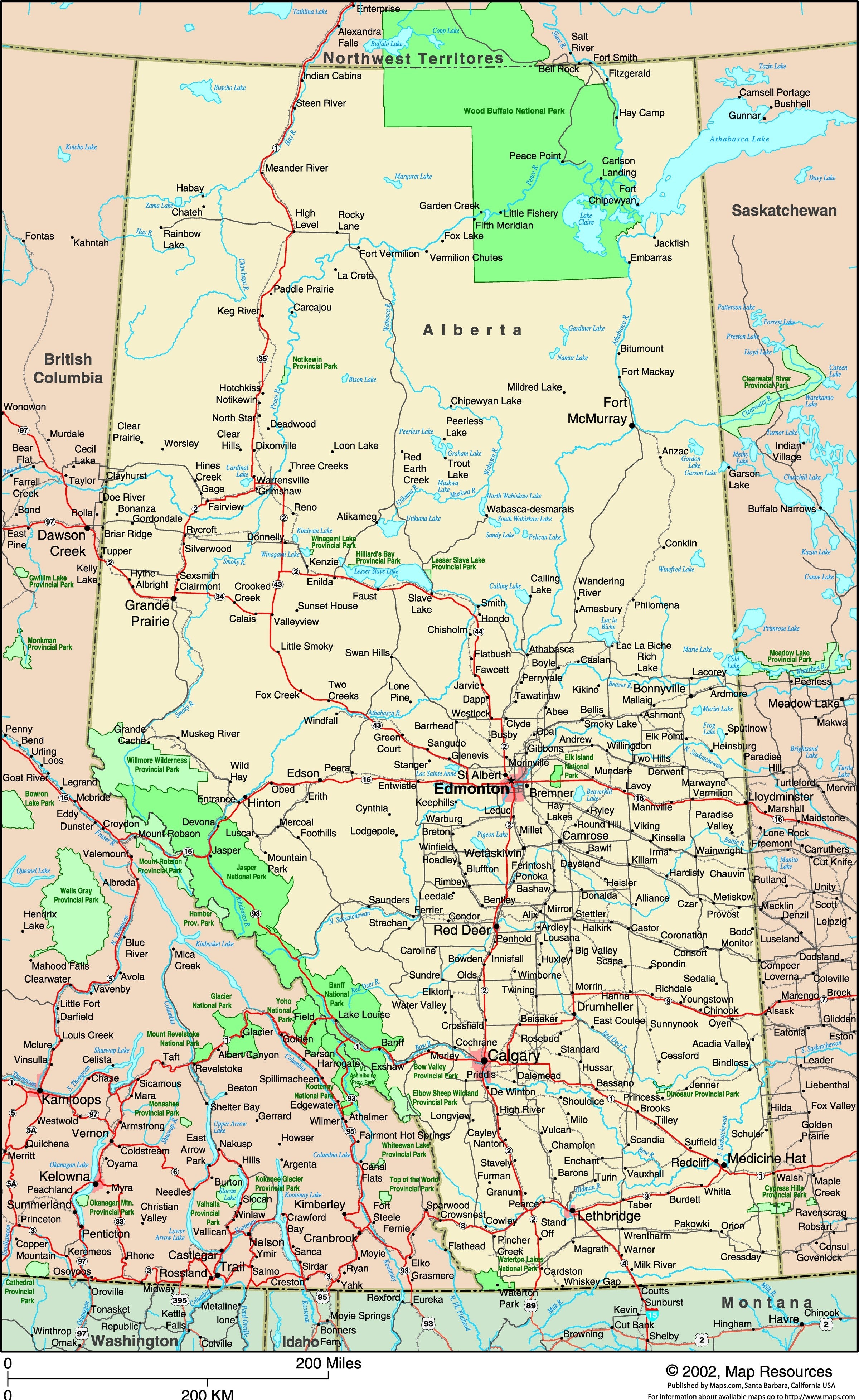 Alberta, Canada Political Wall Map