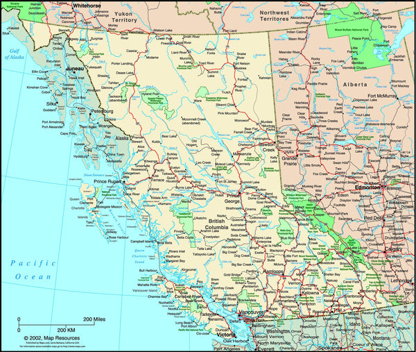 British Columbia, Canada Political Wall Map | Maps.com.com