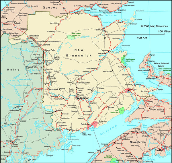 New Brunswick, Canada Political Wall Map | Maps.com.com