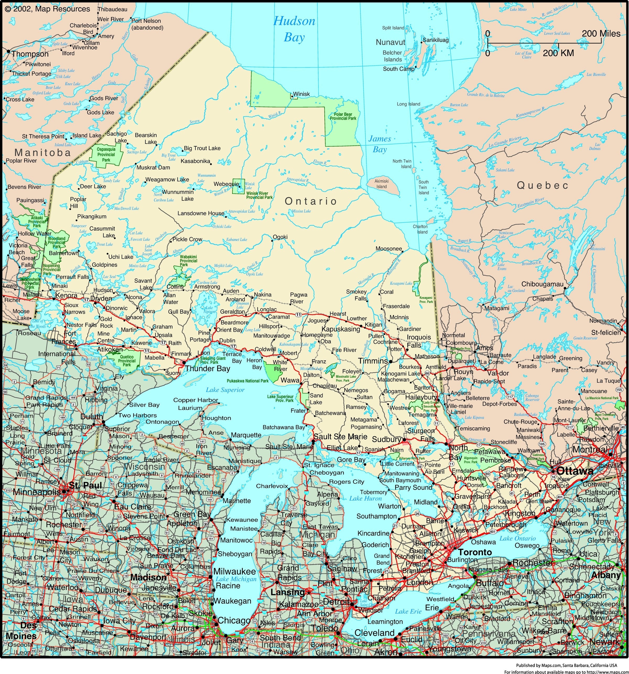 Ontario Canada Political Wall Map 