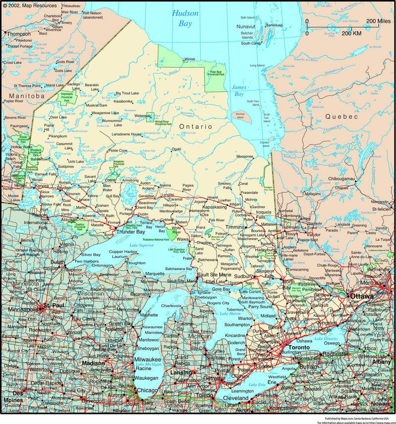 Ontario, Canada Political Wall Map