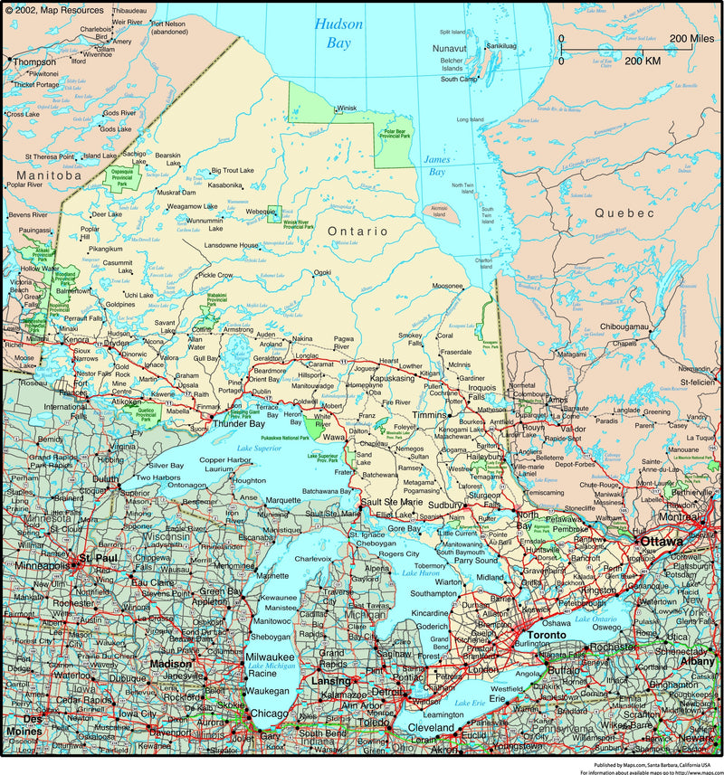 Ontario, Canada Political Wall Map | Maps.com.com