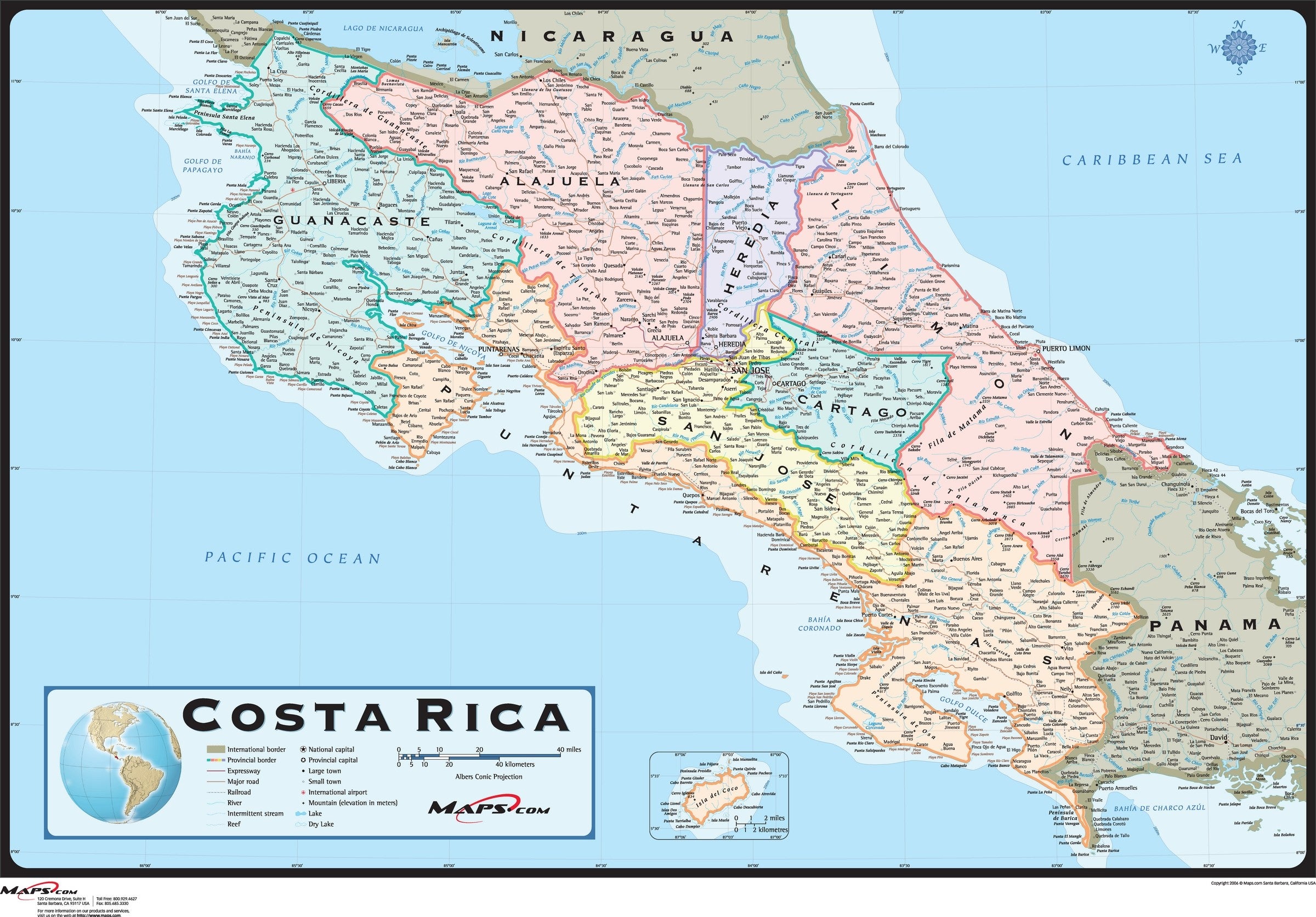 Costa Rica Wall Map in Spanish | Maps.com.com