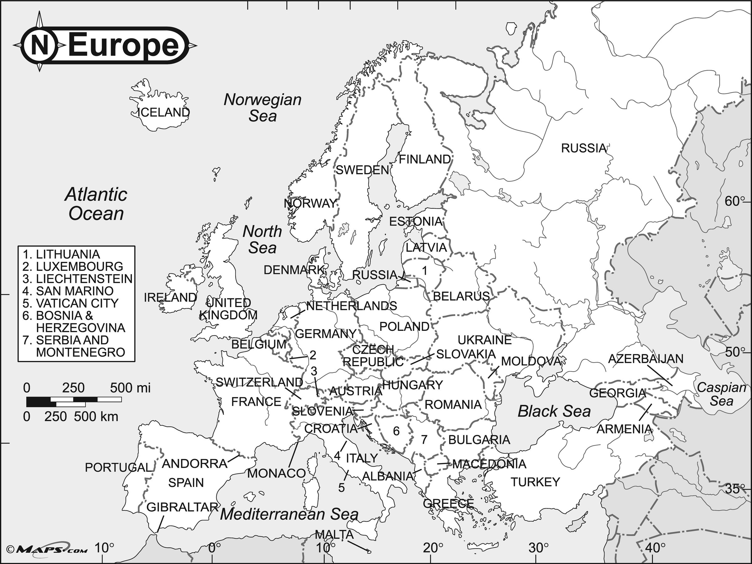 Europe Black White Reference Map Maps Com Com