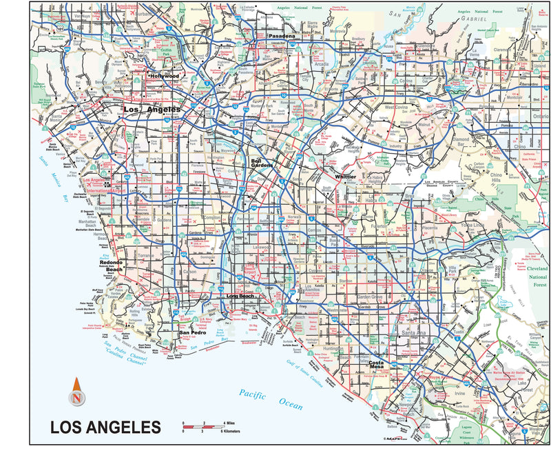 Los Angeles City and Metro Area Wall Map Maps com com