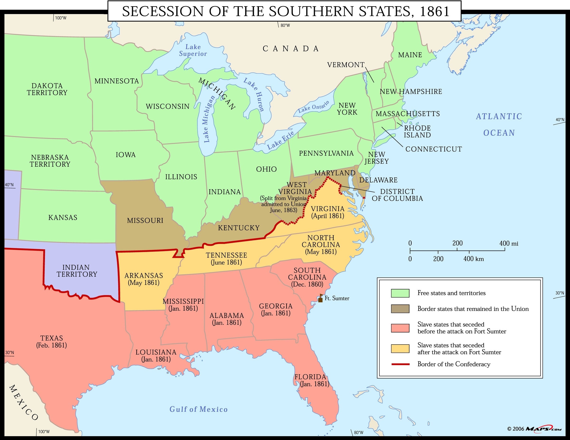 Secession Of The Southern States 1861 Map